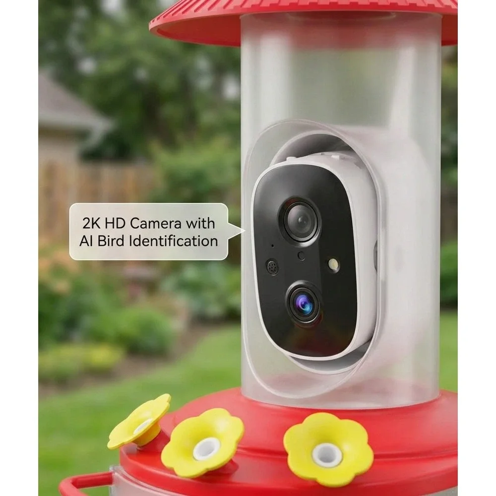LongPlus Smart Hummingbird Feeder G01 Red Solar Powered Camera 20oz Ant Proof